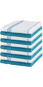 DecorRack 10 Pack 100% Cotton Kitchen Towels, 12x12 inch Soft Terry Dishcloths, Absorbent Hand Towels for Cleaning, Drying & Dishes, Plaid Pattern Cleaning Rags, Mint (Pack of 10)