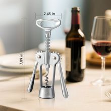 Wine Opener,Heavy-Duty Zinc Alloy Wing Corkscrew Wine Bottle Opener with Sharp Spiral Screw,Round Handles,Matte Silver