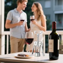 Wine Opener,Heavy-Duty Zinc Alloy Wing Corkscrew Wine Bottle Opener with Sharp Spiral Screw,Round Handles,Matte Silver