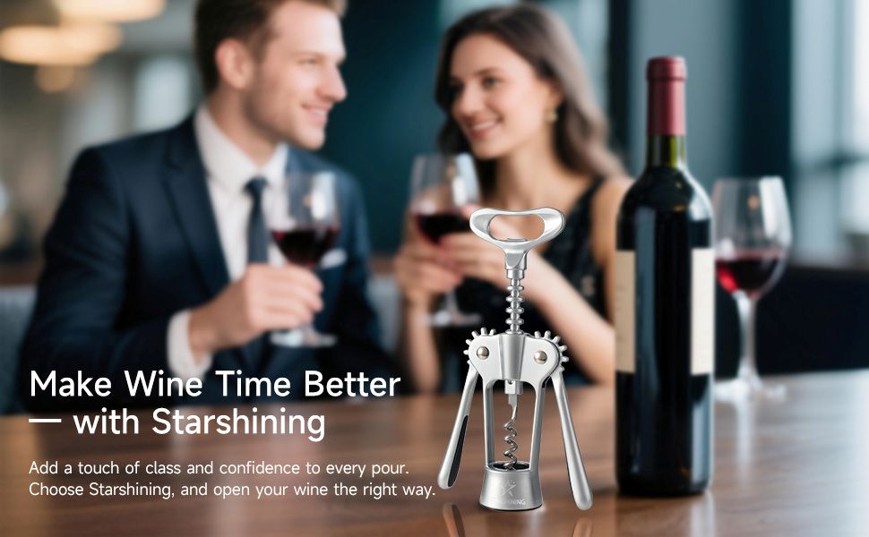 Wine Opener,Heavy-Duty Zinc Alloy Wing Corkscrew Wine Bottle Opener with Sharp Spiral Screw,Round Handles,Matte Silver