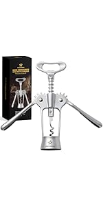 Wine Opener,Heavy-Duty Zinc Alloy Wing Corkscrew Wine Bottle Opener with Sharp Spiral Screw,Round Handles,Matte Silver