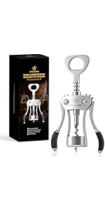 Wine Opener,Heavy-Duty Zinc Alloy Wing Corkscrew Wine Bottle Opener with Sharp Spiral Screw,Round Handles,Matte Silver