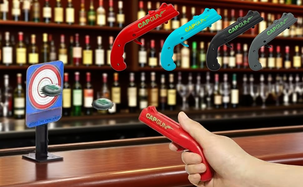 Cap Gun Bottle Opener Gag Gifts Beer Bottle Opener Fun Practical Tool For Beer Enthusiasts Suitable For Camping Festivals College Gatherings Pool Parties (1, Red,Blue,Black)
