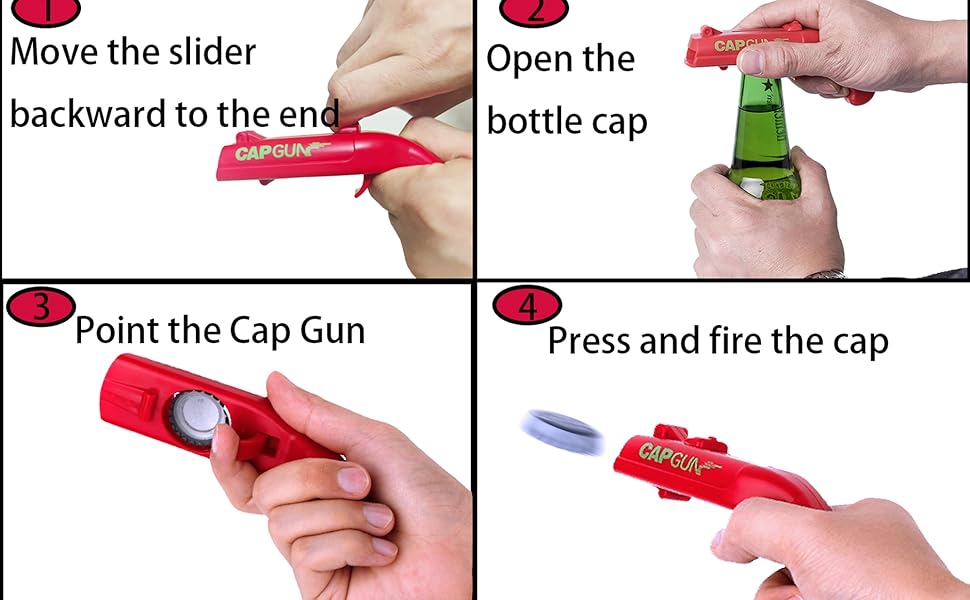 Cap Gun Bottle Opener Gag Gifts Beer Bottle Opener Fun Practical Tool For Beer Enthusiasts Suitable For Camping Festivals College Gatherings Pool Parties (1, Red,Blue,Black)
