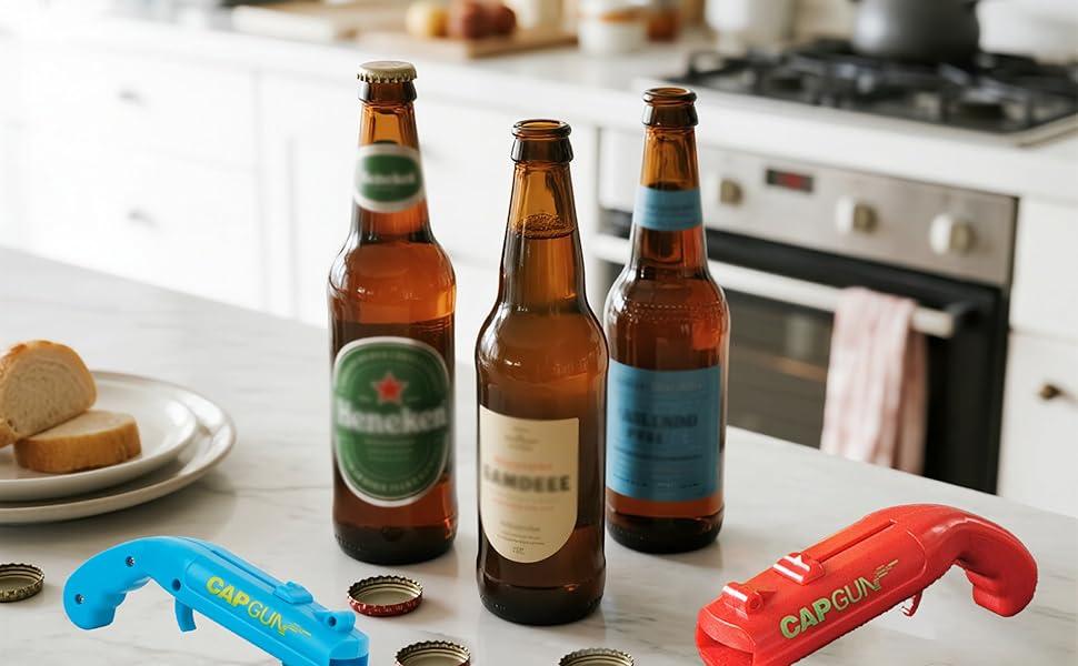 Cap Gun Bottle Opener Gag Gifts Beer Bottle Opener Fun Practical Tool For Beer Enthusiasts Suitable For Camping Festivals College Gatherings Pool Parties (1, Red,Blue,Black)