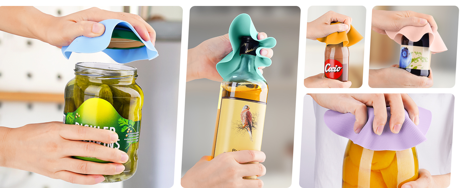 NIHOME Silicone Jar Opener – 6 Inch Large Anti-Slip Grip Pads, Premium 100% Food-Grade Silicone, Stylish Designer Colors, Multi-Purpose Heat-Resistant Mat & Coaster, Set of 4 (Macaron Colors)