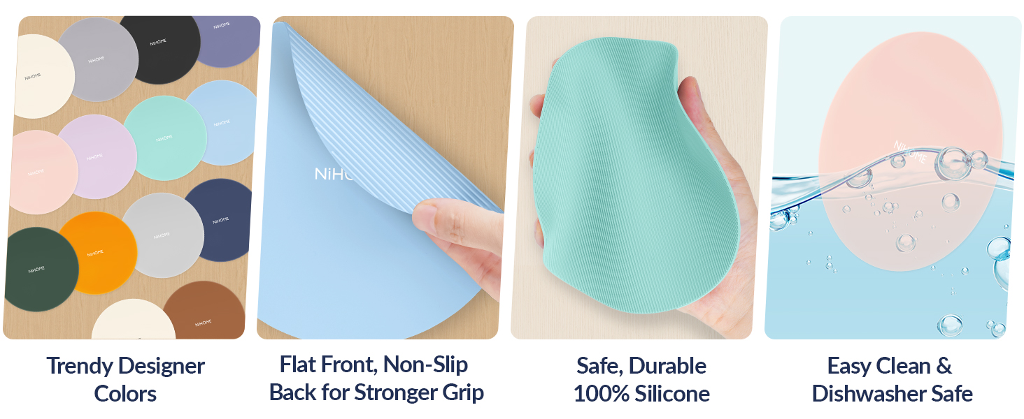 NIHOME Silicone Jar Opener – 6 Inch Large Anti-Slip Grip Pads, Premium 100% Food-Grade Silicone, Stylish Designer Colors, Multi-Purpose Heat-Resistant Mat & Coaster, Set of 4 (Macaron Colors)