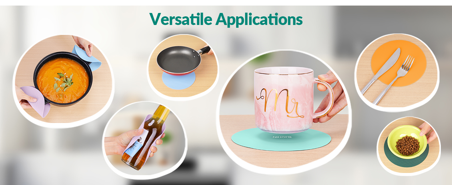 NIHOME Silicone Jar Opener – 6 Inch Large Anti-Slip Grip Pads, Premium 100% Food-Grade Silicone, Stylish Designer Colors, Multi-Purpose Heat-Resistant Mat & Coaster, Set of 4 (Macaron Colors)