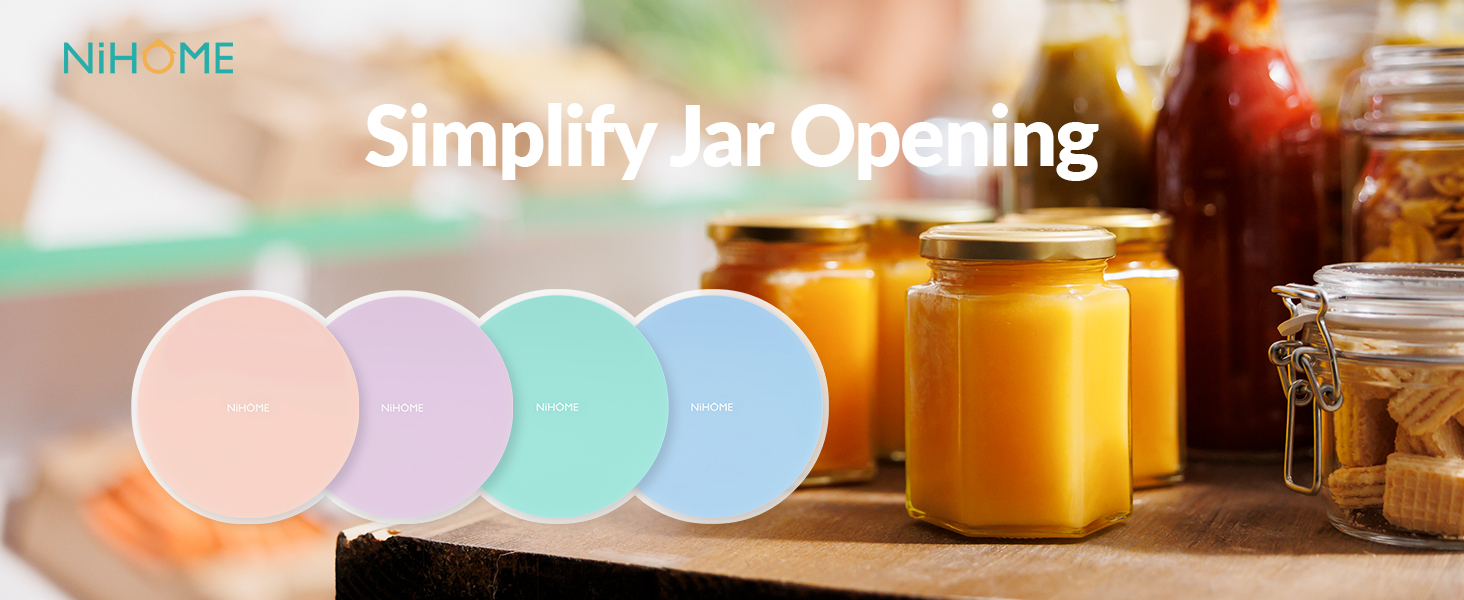NIHOME Silicone Jar Opener – 6 Inch Large Anti-Slip Grip Pads, Premium 100% Food-Grade Silicone, Stylish Designer Colors, Multi-Purpose Heat-Resistant Mat & Coaster, Set of 4 (Macaron Colors)