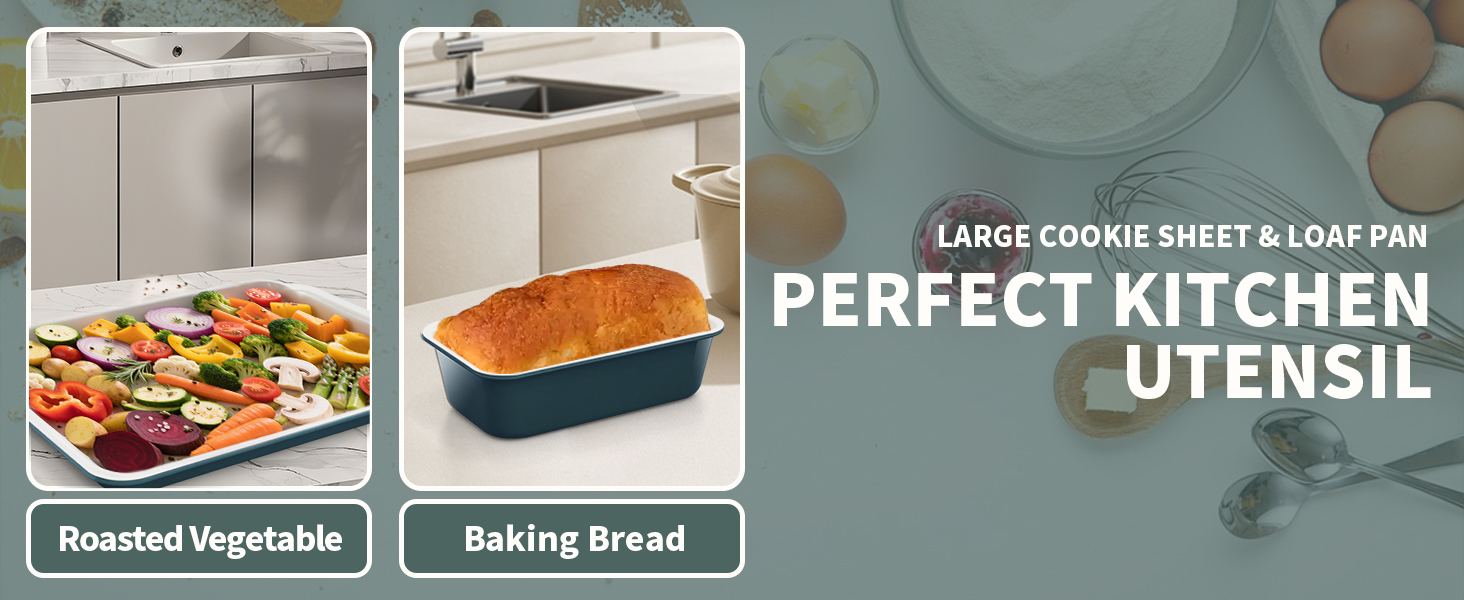 Ceramic Nonstick Baking Pans Set, Non Toxic 33 PCS Stackable Bakeware Sets, 550°F Oven Safe Baking Sheet & Pans, Warp-Free, Dishwasher Safe, PTFE/PFOA/PFOS-Free (Blue)