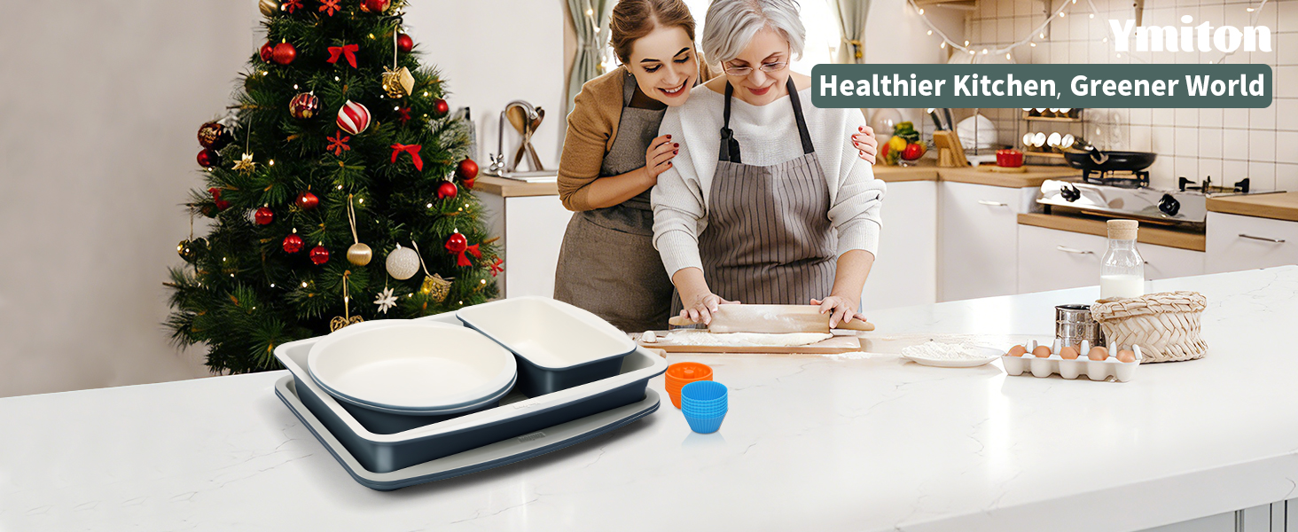 Ceramic Nonstick Baking Pans Set, Non Toxic 33 PCS Stackable Bakeware Sets, 550°F Oven Safe Baking Sheet & Pans, Warp-Free, Dishwasher Safe, PTFE/PFOA/PFOS-Free (Blue)