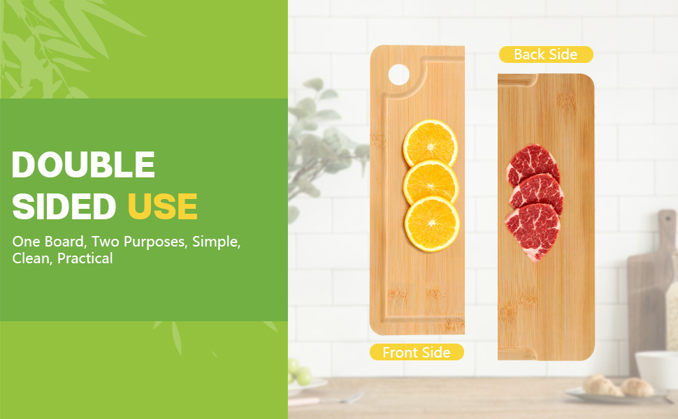 Bamboo Cutting Boards for Kitchen 14.9" x 9.6", Reversible Wood Cutting Board with Juice Groove & Side Handles, Chopping Board for Meat & Cheese, 100% Organic Bamboo