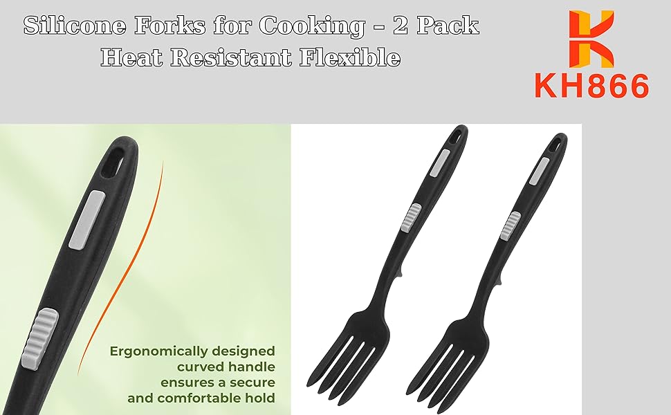 Silicone Forks for Cooking – 2 Pack Heat Resistant Flexible Silicone Cooking Fork for Kitchen, Nonstick, Multipurpose Stirring and Mixing Forks, Dishwasher Safe | Baking, Serving, Mixing Made Easy