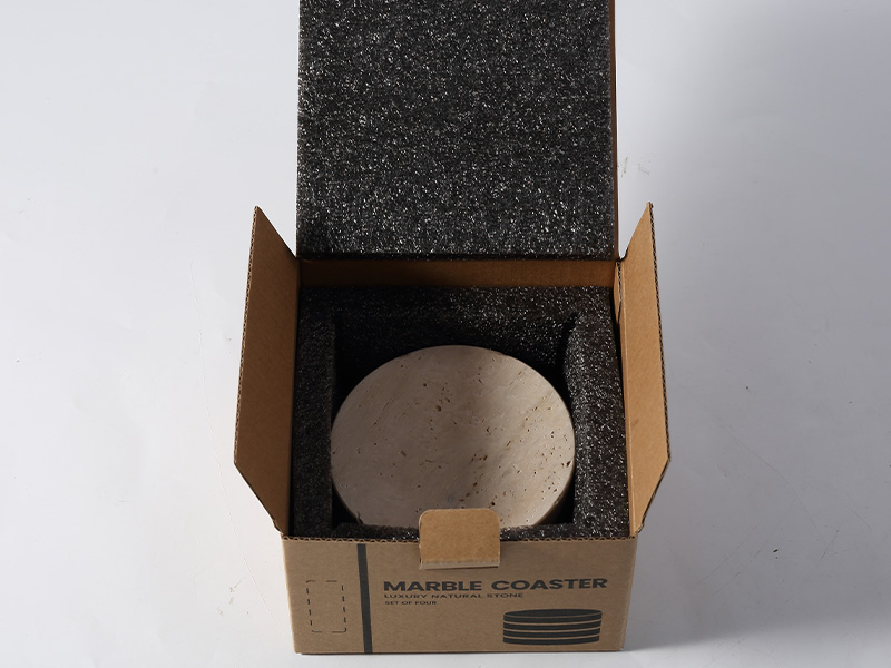 Koville Travertine Coasters, Marble Coaster Set of 4 for Drinks, 4