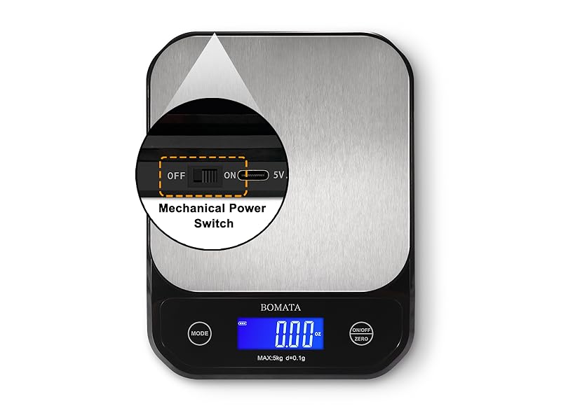 BOMATA Waterproof Kitchen Scale, 0.1g/0.01oz High Precision, 5kg/11lb, Washable, USB Rechargeable, Digital Scale for Food,Cooking, Baking, Weight Loss, Grey