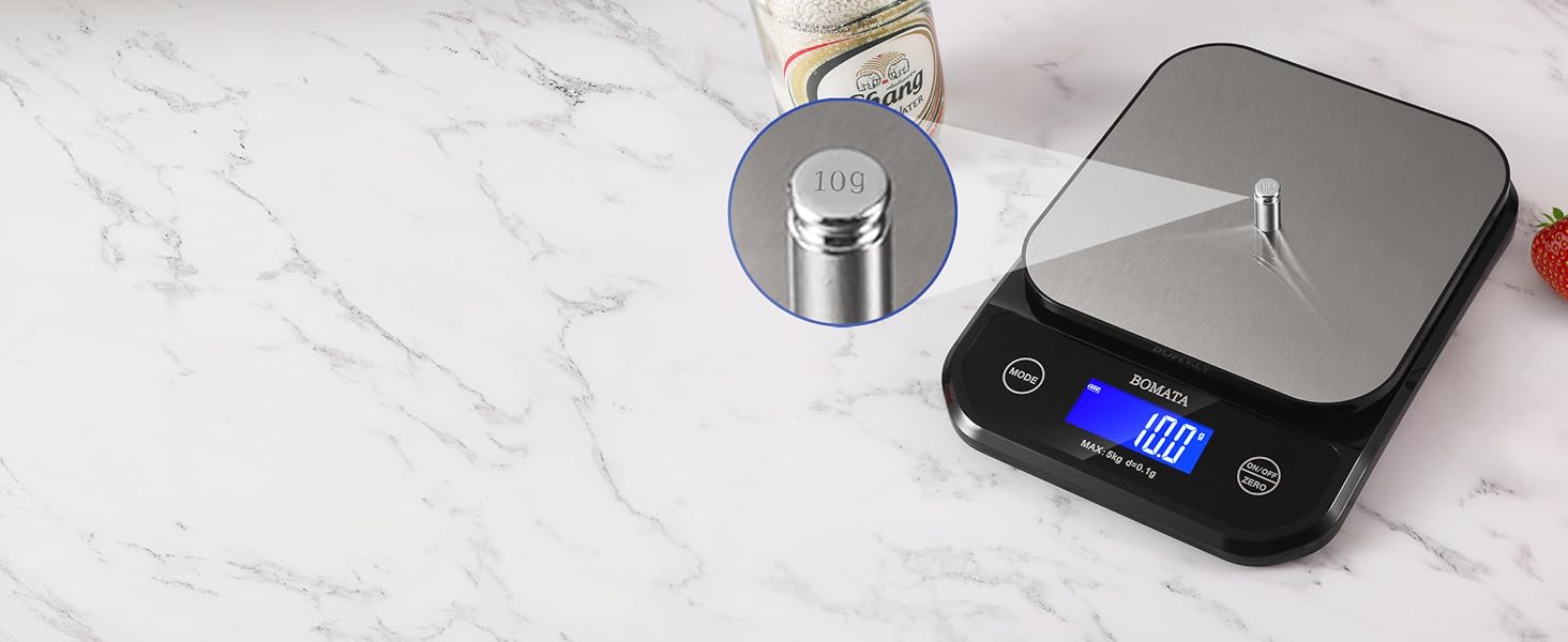 BOMATA Waterproof Kitchen Scale, 0.1g/0.01oz High Precision, 5kg/11lb, Washable, USB Rechargeable, Digital Scale for Food,Cooking, Baking, Weight Loss, Grey