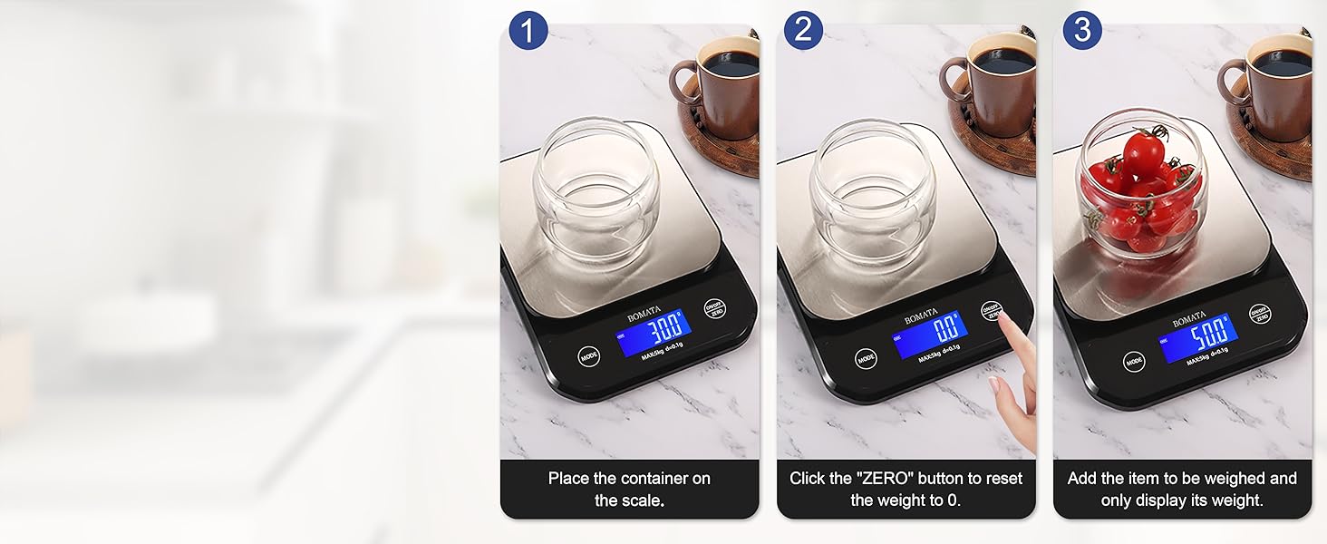 BOMATA Waterproof Kitchen Scale, 0.1g/0.01oz High Precision, 5kg/11lb, Washable, USB Rechargeable, Digital Scale for Food,Cooking, Baking, Weight Loss, Grey