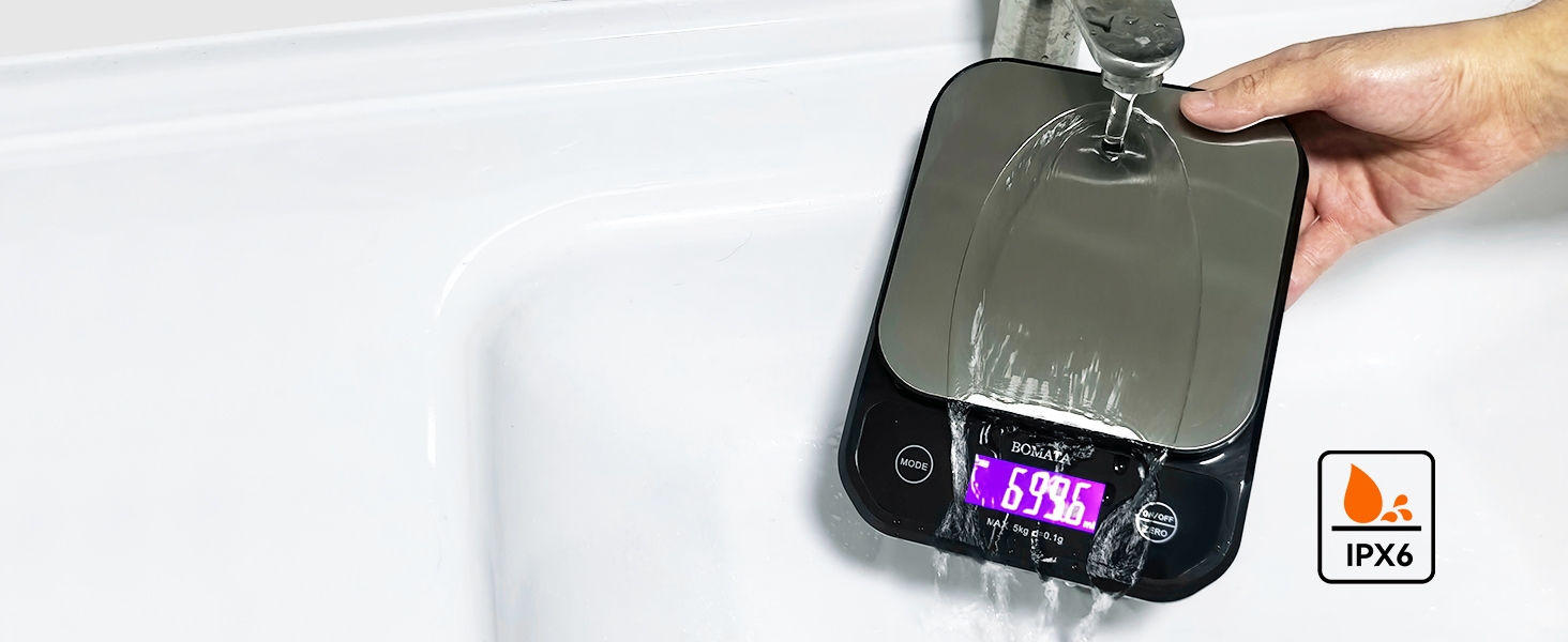 BOMATA Waterproof Kitchen Scale, 0.1g/0.01oz High Precision, 5kg/11lb, Washable, USB Rechargeable, Digital Scale for Food,Cooking, Baking, Weight Loss, Grey