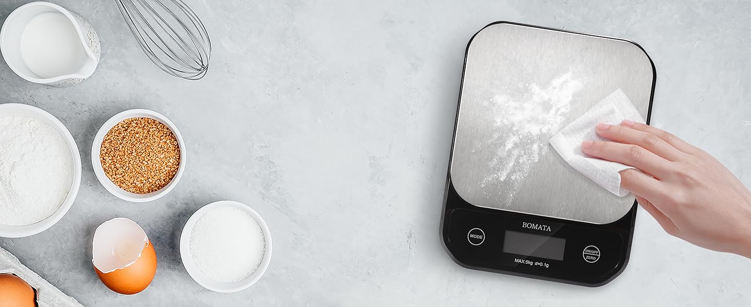 BOMATA Waterproof Kitchen Scale, 0.1g/0.01oz High Precision, 5kg/11lb, Washable, USB Rechargeable, Digital Scale for Food,Cooking, Baking, Weight Loss, Grey