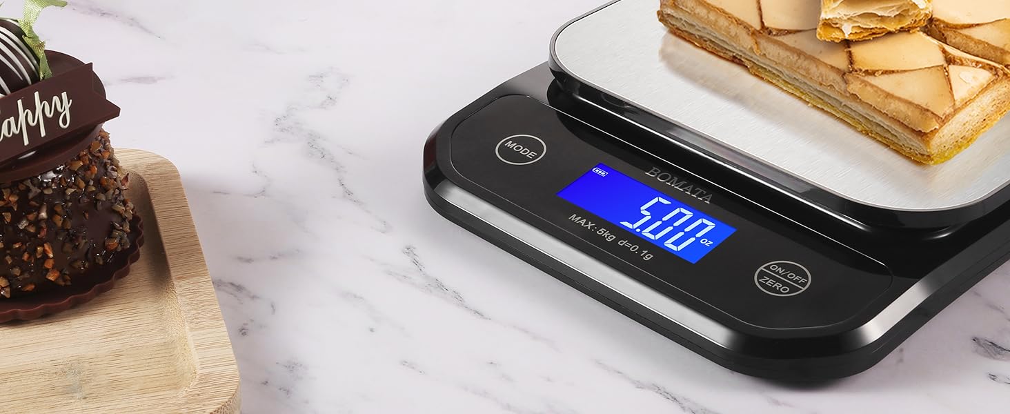 BOMATA Waterproof Kitchen Scale, 0.1g/0.01oz High Precision, 5kg/11lb, Washable, USB Rechargeable, Digital Scale for Food,Cooking, Baking, Weight Loss, Grey