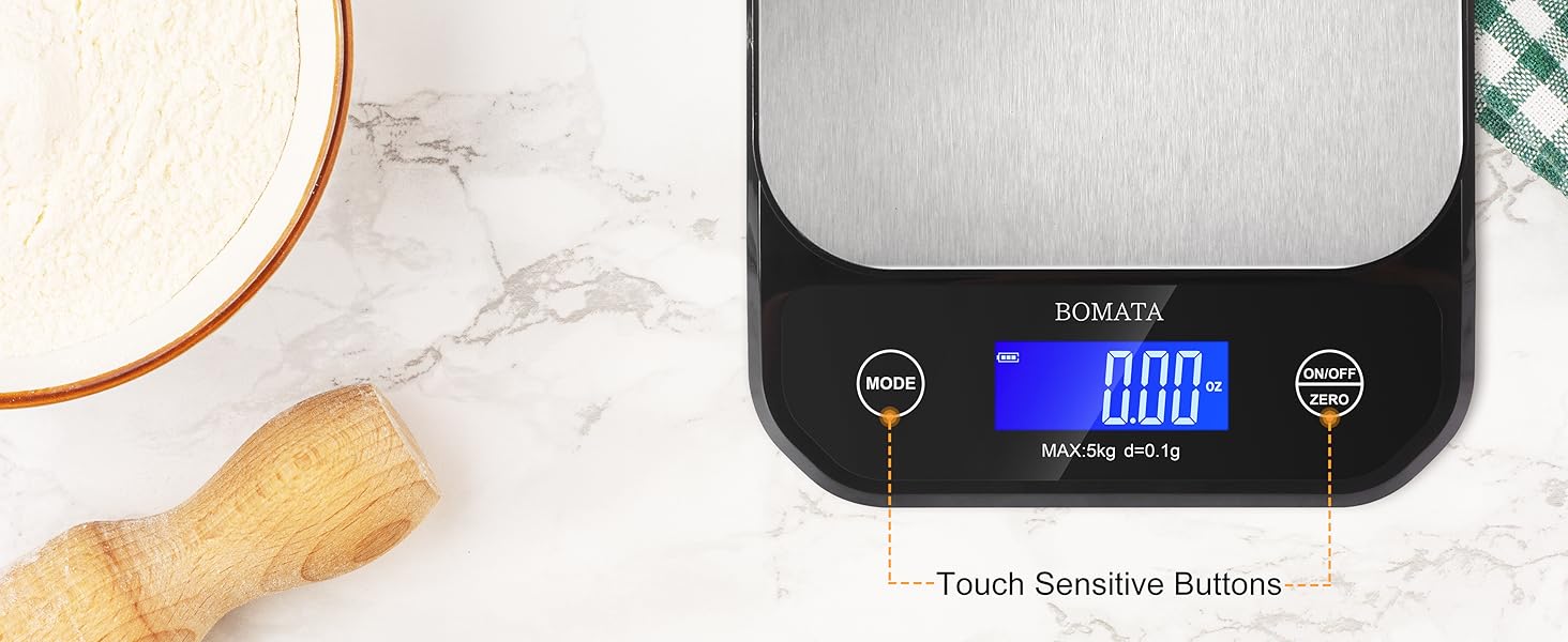 BOMATA Waterproof Kitchen Scale, 0.1g/0.01oz High Precision, 5kg/11lb, Washable, USB Rechargeable, Digital Scale for Food,Cooking, Baking, Weight Loss, Grey