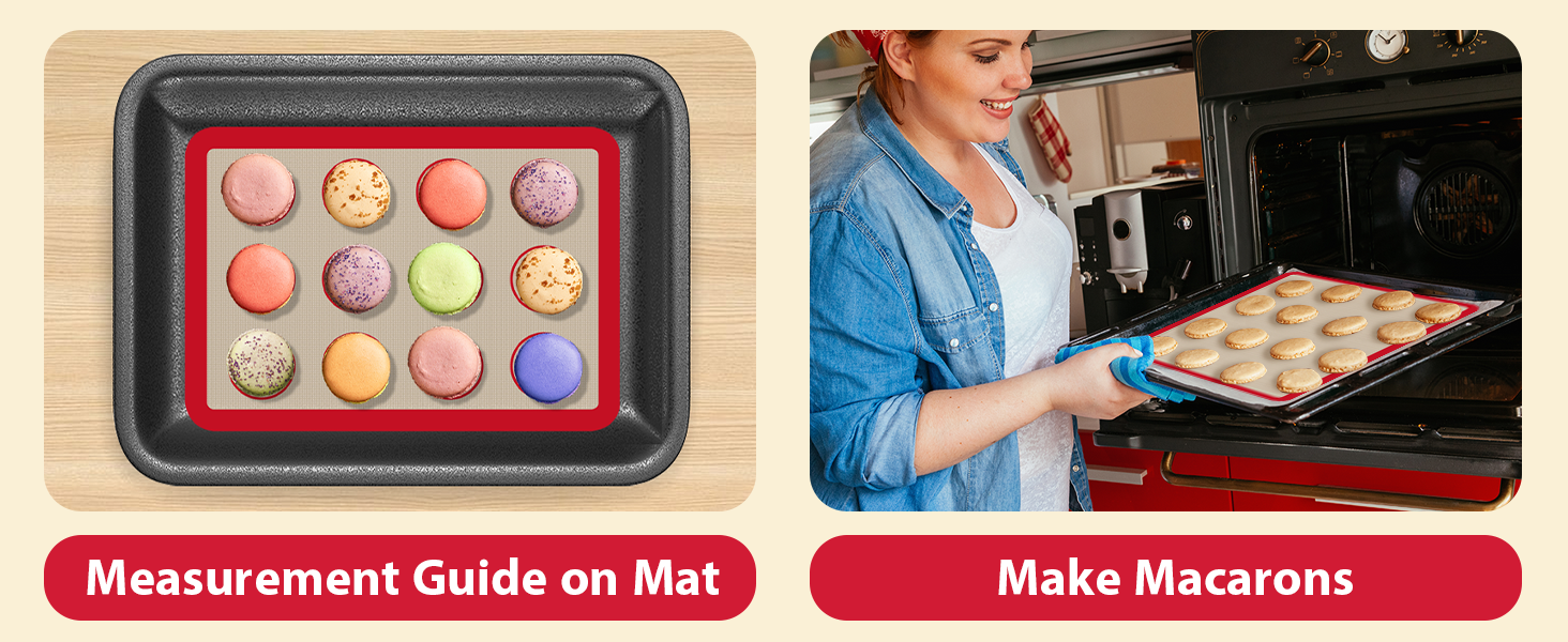 Macaron Silicone Baking Mats, 3 PCS Non Stick Macaroon Mat Silicone for Macarons, Cookie, Pastry, Red
