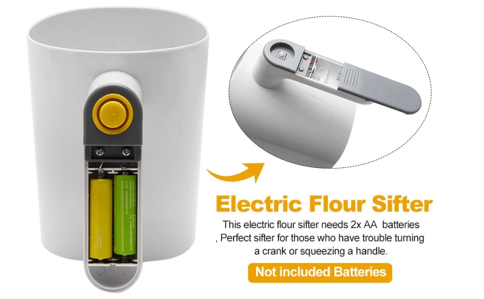 Electric Flour Sifter, Handheld Battery Operated Stainless Steel Mesh Shaker, Cup Shape for Baking and Pastry, 4 Cup/1L Capacity, Efficient Kitchen Tool