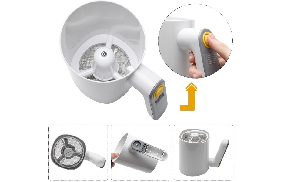 Electric Flour Sifter, Handheld Battery Operated Stainless Steel Mesh Shaker, Cup Shape for Baking and Pastry, 4 Cup/1L Capacity, Efficient Kitchen Tool