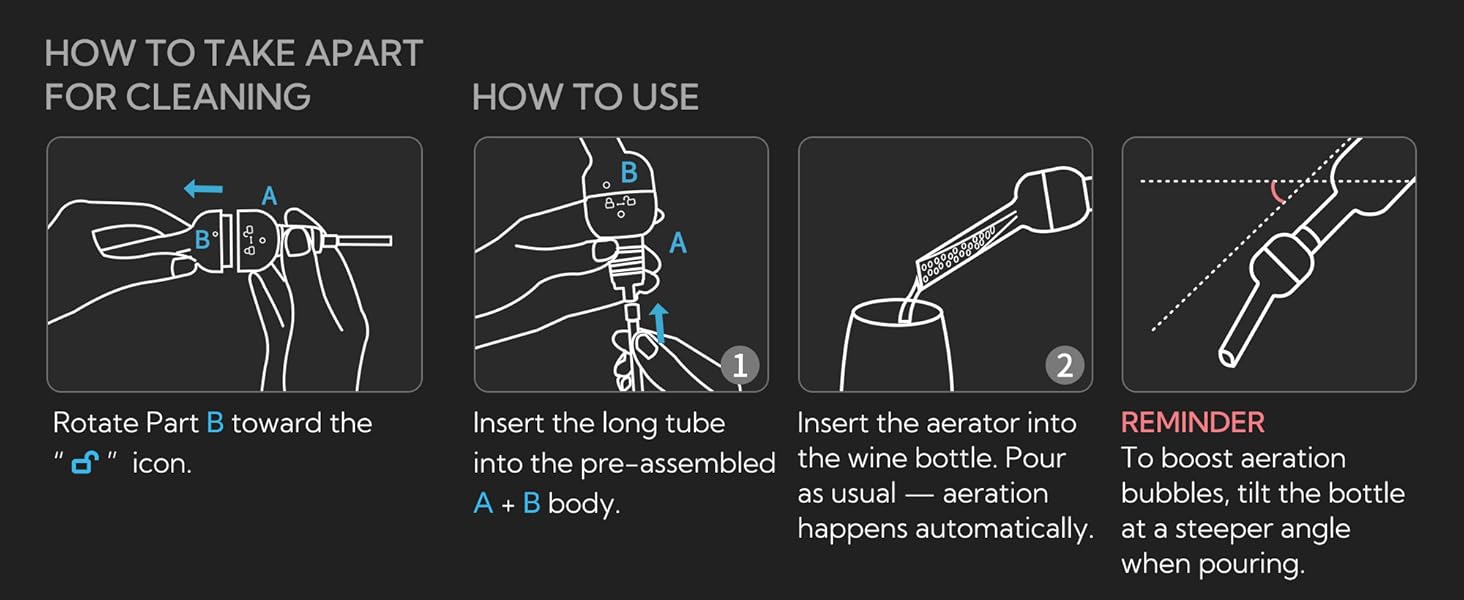 KITCHENDAO Detachable Wine Aerator Pourer - BPA Free Tritan Premium Wine Air Aerator Decanter Spout Dispenser - No Drip or Spill - Improve Taste and Bouquet Instantly - Dishwasher Safe