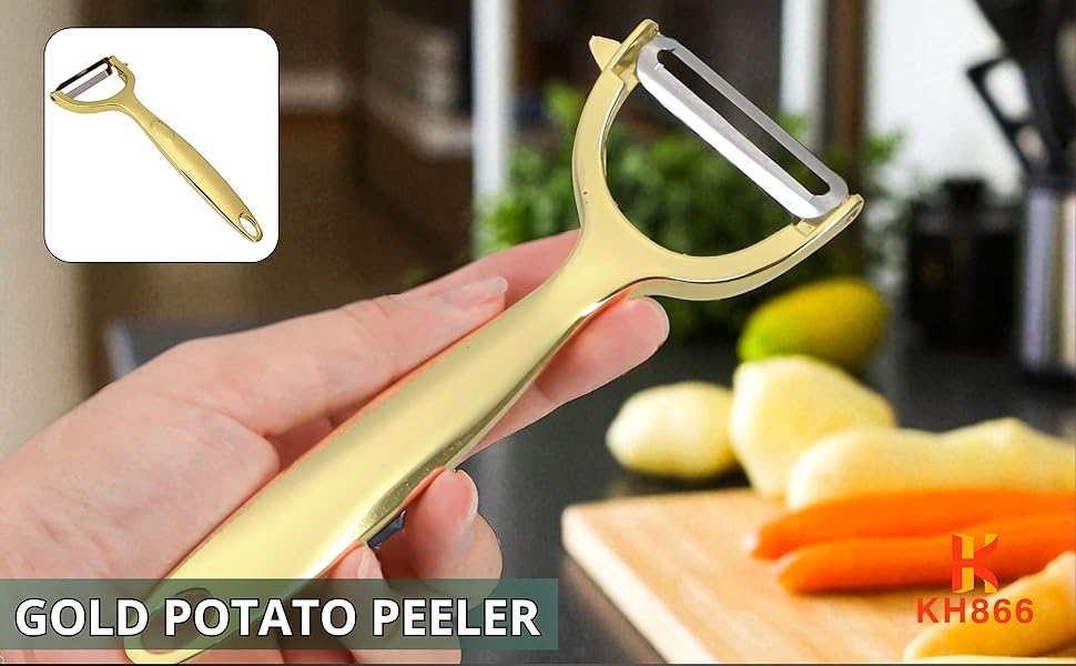 Gold Potato Peeler - Ultra Sharp Vegetable Peelers For Kitchen, No Rust Stainless Steel Serrated Y Peeler, Easy To Use With Durable Non Slip Ergonomic Grip For Carrot Fruits Veggie Kiwi, High Tensil