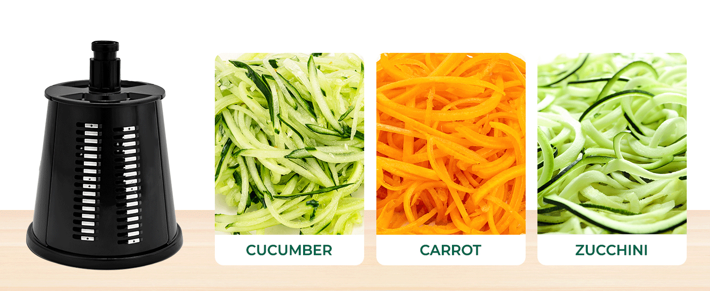 SUSTEAS Rotary Cheese Grater with Handle,Vegetable Slicer with 6 Interchangeable Blades, Reinforced Suction,Easy to Clean,Kitchen Shredder for Crushed Ice,Fruits and Nuts with Blade Storage Case,Black