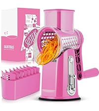 SUSTEAS Rotary Cheese Grater with Handle,Vegetable Slicer with 6 Interchangeable Blades, Reinforced Suction,Easy to Clean,Kitchen Shredder for Crushed Ice,Fruits and Nuts with Blade Storage Case,Black
