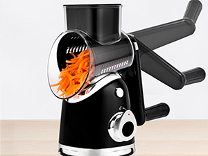 SUSTEAS Rotary Cheese Grater with Handle,Vegetable Slicer with 6 Interchangeable Blades, Reinforced Suction,Easy to Clean,Kitchen Shredder for Crushed Ice,Fruits and Nuts with Blade Storage Case,Black