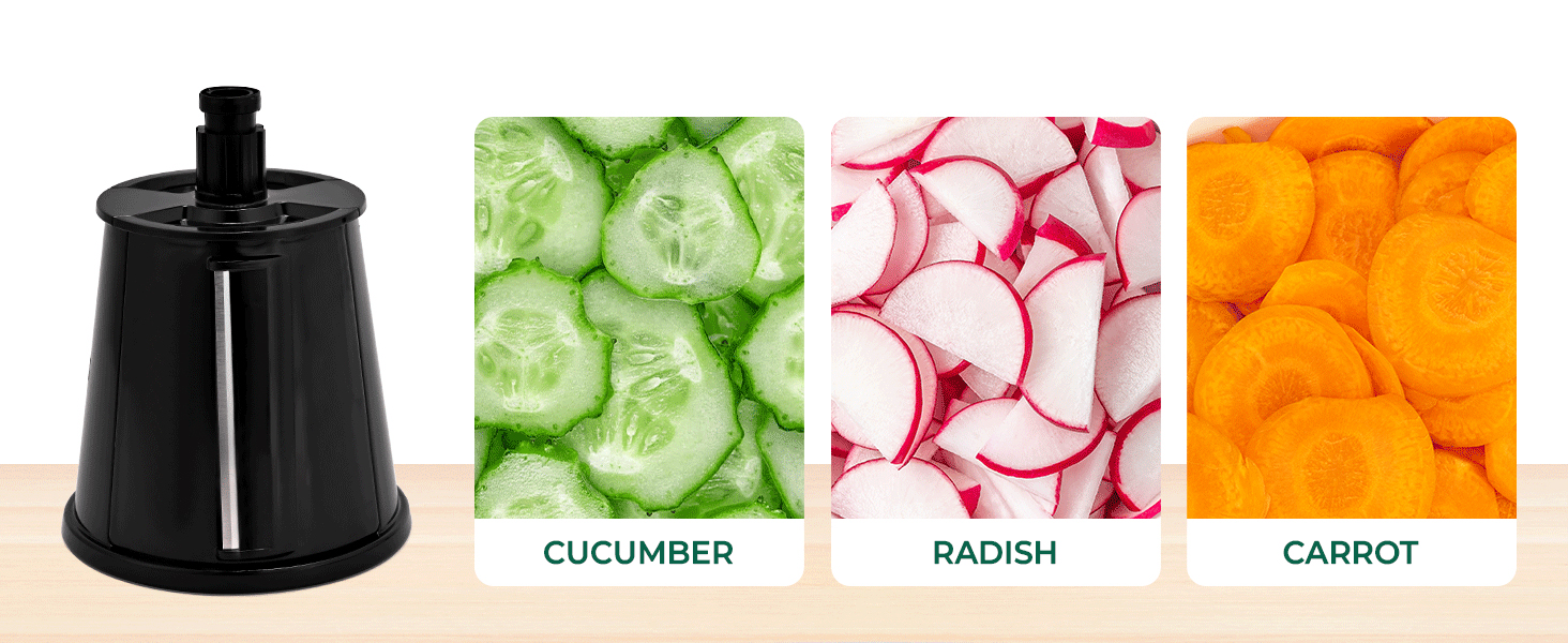 SUSTEAS Rotary Cheese Grater with Handle,Vegetable Slicer with 6 Interchangeable Blades, Reinforced Suction,Easy to Clean,Kitchen Shredder for Crushed Ice,Fruits and Nuts with Blade Storage Case,Black