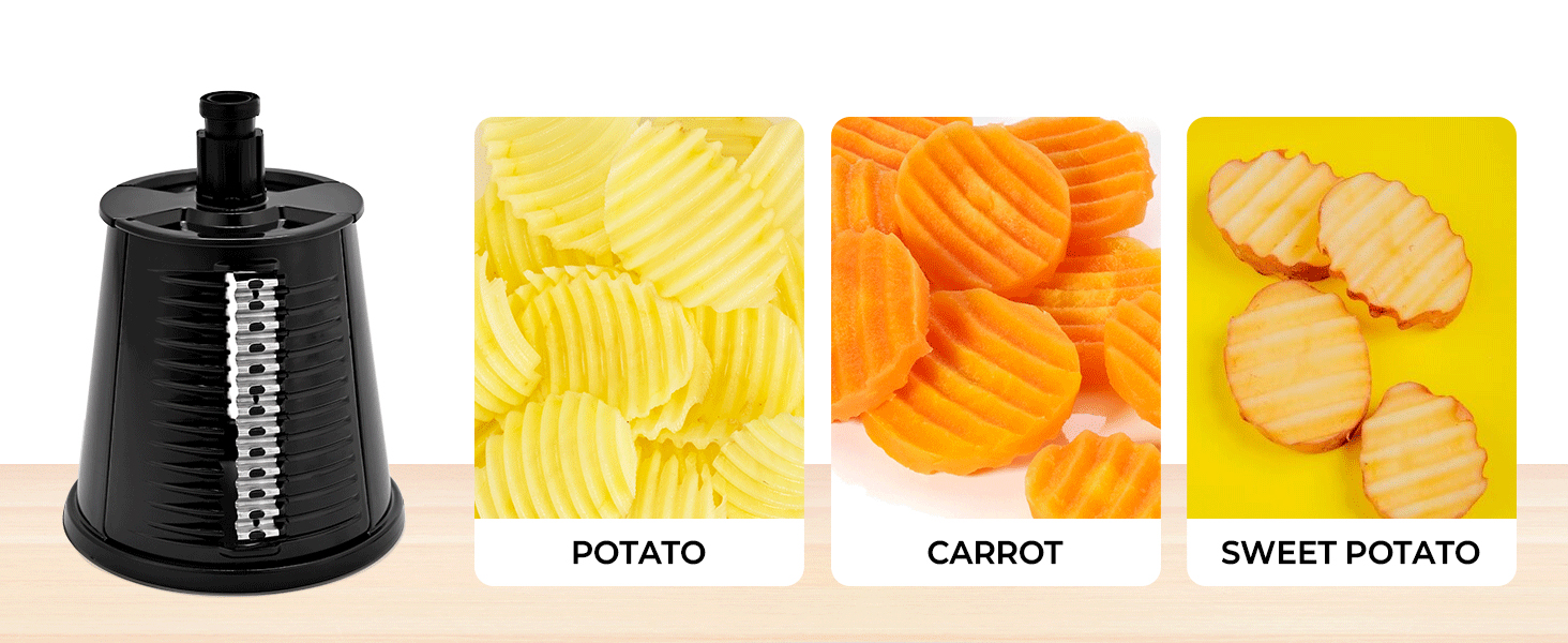 SUSTEAS Rotary Cheese Grater with Handle,Vegetable Slicer with 6 Interchangeable Blades, Reinforced Suction,Easy to Clean,Kitchen Shredder for Crushed Ice,Fruits and Nuts with Blade Storage Case,Black