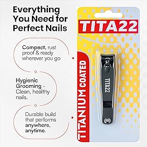 TITA22™ Nail Clipper with Titanium Coating, Ultra Sharp, Sturdy, Rust-Proof, Long-Lasting, Fingernails & Toenails Clipper Cutter with Nail File, Suitable for Men & Women, (1 Piece)