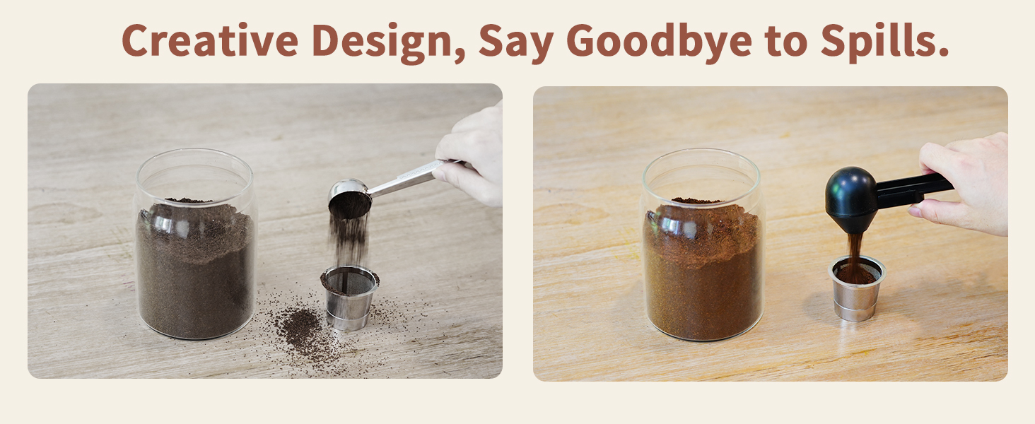 Coffee Scoop with Funnel for Ground Coffee, Protein Powder & Tea, for Reusable K Cup Refiller, 2TBSP Mess-Free, Funnel Design Prevents Spills (Black, 2-Pack)