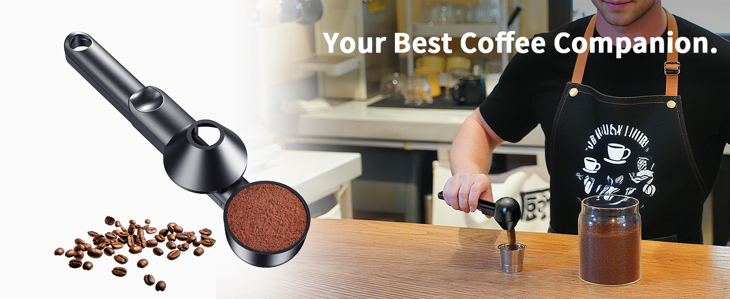 Coffee Scoop with Funnel for Ground Coffee, Protein Powder & Tea, for Reusable K Cup Refiller, 2TBSP Mess-Free, Funnel Design Prevents Spills (Black, 2-Pack)