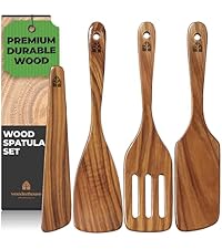Wooden Spatula for Cooking, 12 Inch - Easy to Clean, Long-Lasting & Sturdy Natural Acacia Wood Spatula for Cooking - Wooden Spatulas with Comfortable Handle, Perfect for Flipping, Turning & Frying