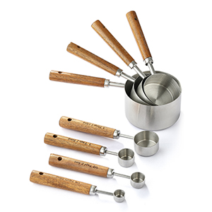 8PCS Measuring Cups, DAJLFA Stainless Steel Measuring Cups and Spoons Set with Ergonomic Wooden Handle for Cooking & Baking