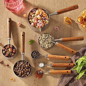 8PCS Measuring Cups, DAJLFA Stainless Steel Measuring Cups and Spoons Set with Ergonomic Wooden Handle for Cooking & Baking