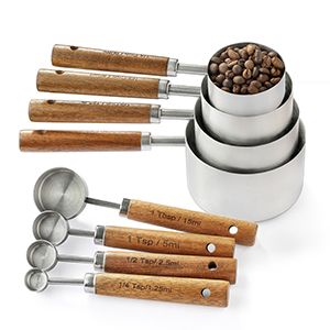 8PCS Measuring Cups, DAJLFA Stainless Steel Measuring Cups and Spoons Set with Ergonomic Wooden Handle for Cooking & Baking