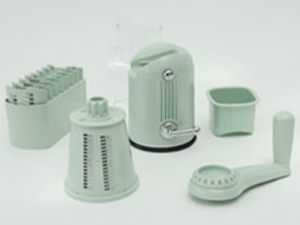 5 in 1 Cheese Grater with Rotary Hand Crank - Vegetable Chopper with Replaceable Stainless Blades, Strong Suction Base, Handle, Blade Storage Box, Easy-Clean Multipurpose Kitchen Slicer (Green)