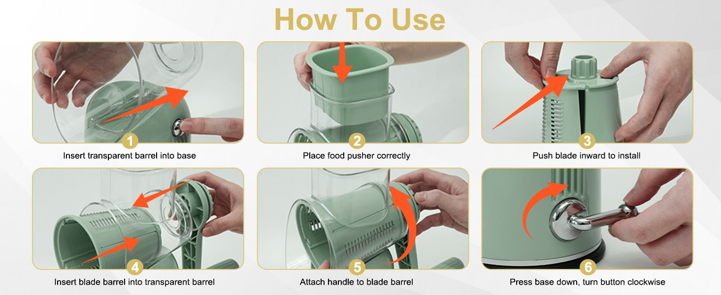 5 in 1 Cheese Grater with Rotary Hand Crank - Vegetable Chopper with Replaceable Stainless Blades, Strong Suction Base, Handle, Blade Storage Box, Easy-Clean Multipurpose Kitchen Slicer (Green)