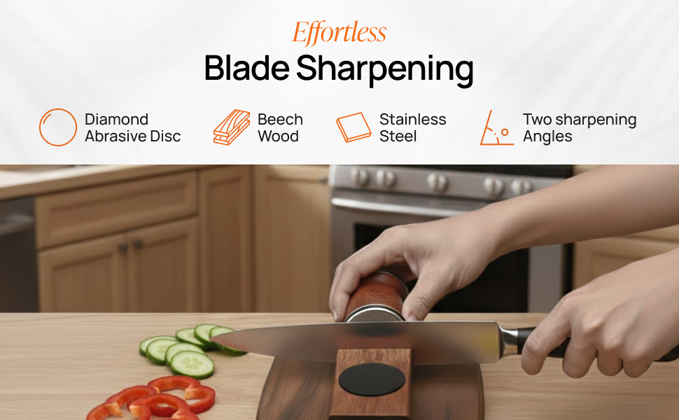 High‑Quality Wooden Manual Rolling Diamond Knife Sharpener – Beech Wood, Magnetic Angles 15°/20°, 2‑Grit Diamond Roller, Eco‑Friendly, Professional Kitchen Tool