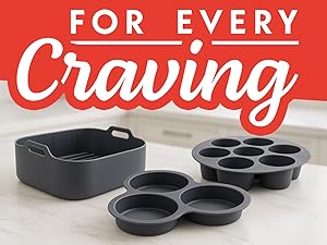 Gourmia Air Fryer Accessories Set - 3 Piece Silicone, Liner, Egg Bite Cooker, 7-Hole Cupcake Mold, BPA-Free, Nonstick, Heat Resistant 445°F, Dishwasher Safe, Food Grade