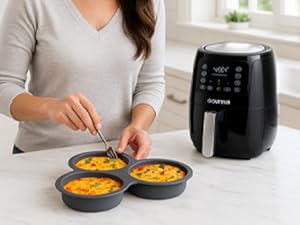 Gourmia Air Fryer Accessories Set - 3 Piece Silicone, Liner, Egg Bite Cooker, 7-Hole Cupcake Mold, BPA-Free, Nonstick, Heat Resistant 445°F, Dishwasher Safe, Food Grade