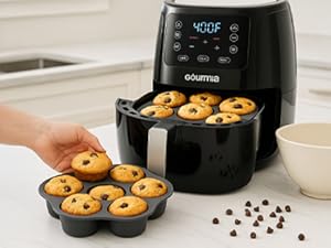 Gourmia Air Fryer Accessories Set - 3 Piece Silicone, Liner, Egg Bite Cooker, 7-Hole Cupcake Mold, BPA-Free, Nonstick, Heat Resistant 445°F, Dishwasher Safe, Food Grade