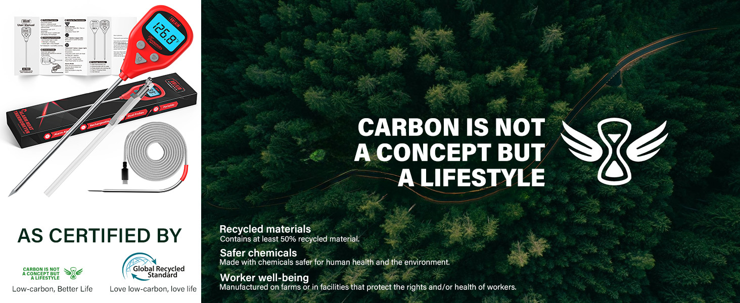 Rechargeable Digital Meat Thermometer with 3.3ft External Probe, Warning Alert, Instant Read Food Thermometer for Cooking Baking Water BBQ Oil Fry, Waterproof IP67, Hold Function, Oven Safe