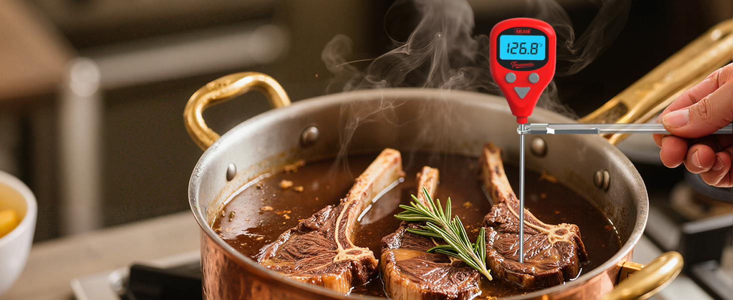 Rechargeable Digital Meat Thermometer with 3.3ft External Probe, Warning Alert, Instant Read Food Thermometer for Cooking Baking Water BBQ Oil Fry, Waterproof IP67, Hold Function, Oven Safe